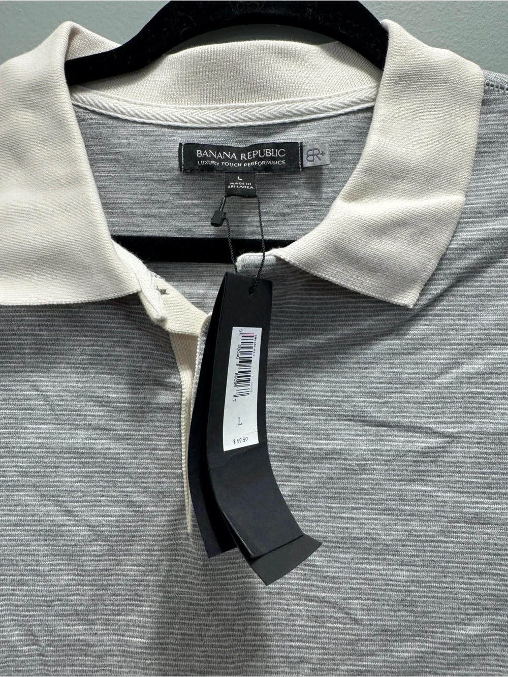 Banana Republic Light Gray Striped Polo with Cream Collar